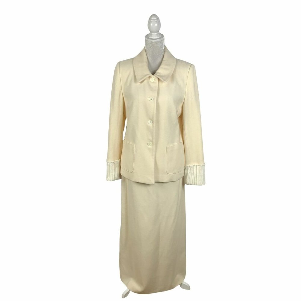 Apart Impressions Cream Skirt Set Wool Cashmere Sweater Cuff Blazer Skirt 12‎